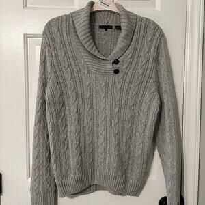 Jeanne Pierre Cable Knit Shawl Collar 100% Cotton Sweater